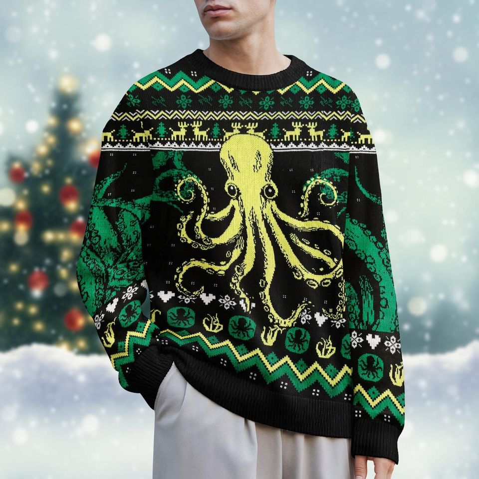Funny Octopus Ugly Christmas Sweater, Holiday Knit Sweater