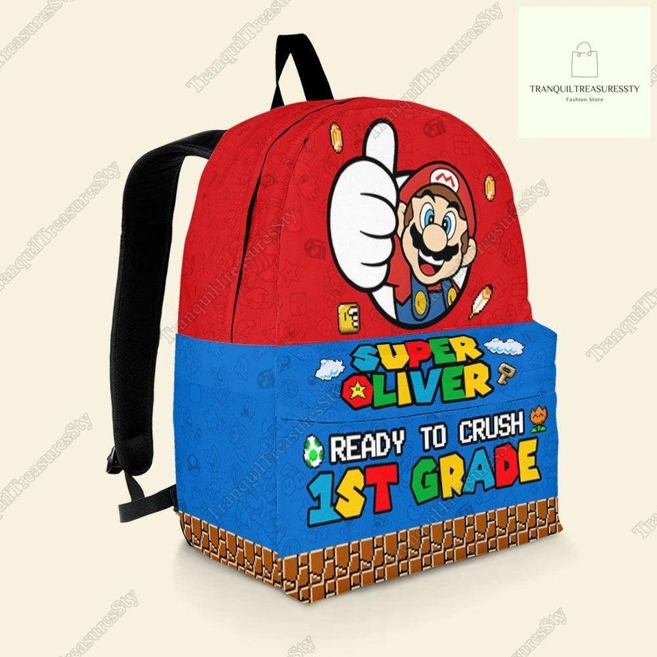 Custom Super Mario Backpack, Super Mario Front Zip Student Backpack, Game Backpack, Back To School Backpack, Back To School Day Gifts