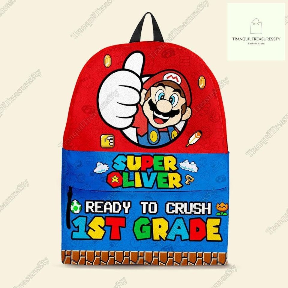 Custom Super Mario Backpack, Super Mario Front Zip Student Backpack, Game Backpack, Back To School Backpack, Back To School Day Gifts