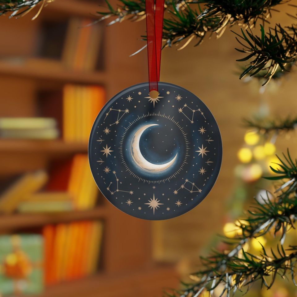 Crescent Moon Constellation Metal Ornament | Celestial Moon Stars