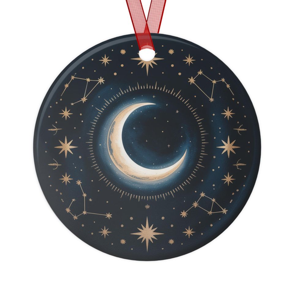 Crescent Moon Constellation Metal Ornament | Celestial Moon Stars