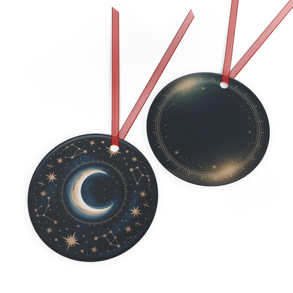 Crescent Moon Constellation Metal Ornament | Celestial Moon Stars