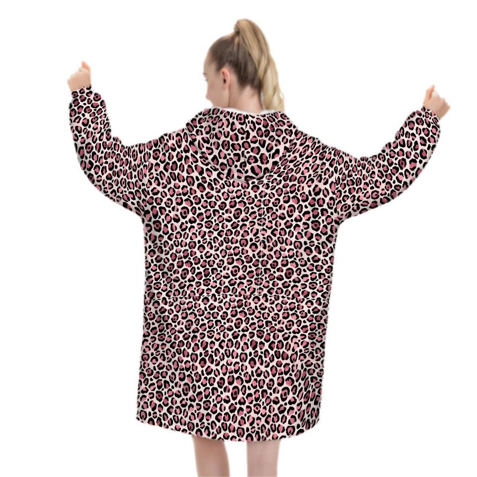 Pink Leopard Adult Blanket Hoodie