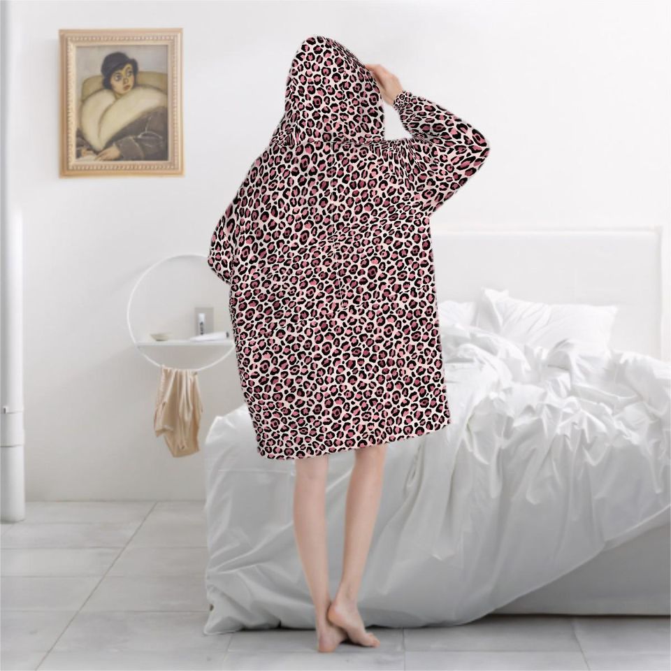Pink Leopard Adult Blanket Hoodie