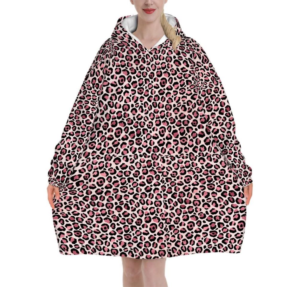 Pink Leopard Adult Blanket Hoodie