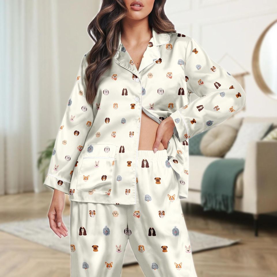 Dog Breed Satin Pajama Set for Women