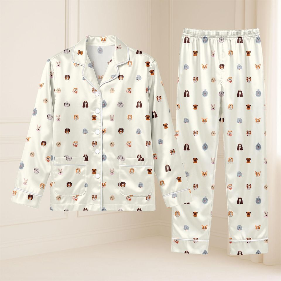 Dog Breed Satin Pajama Set for Women