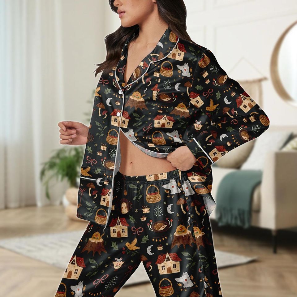 Cottagecore Satin Pajama Set for Women