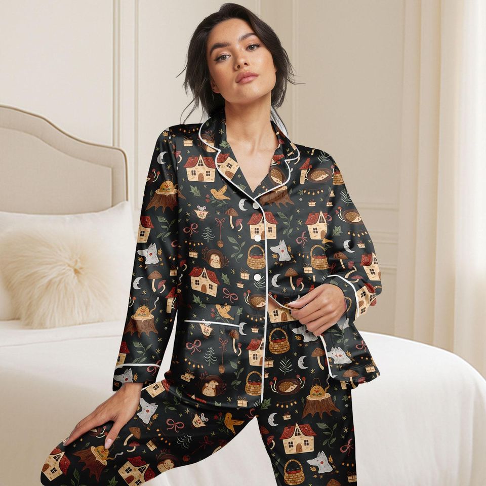 Cottagecore Satin Pajama Set for Women