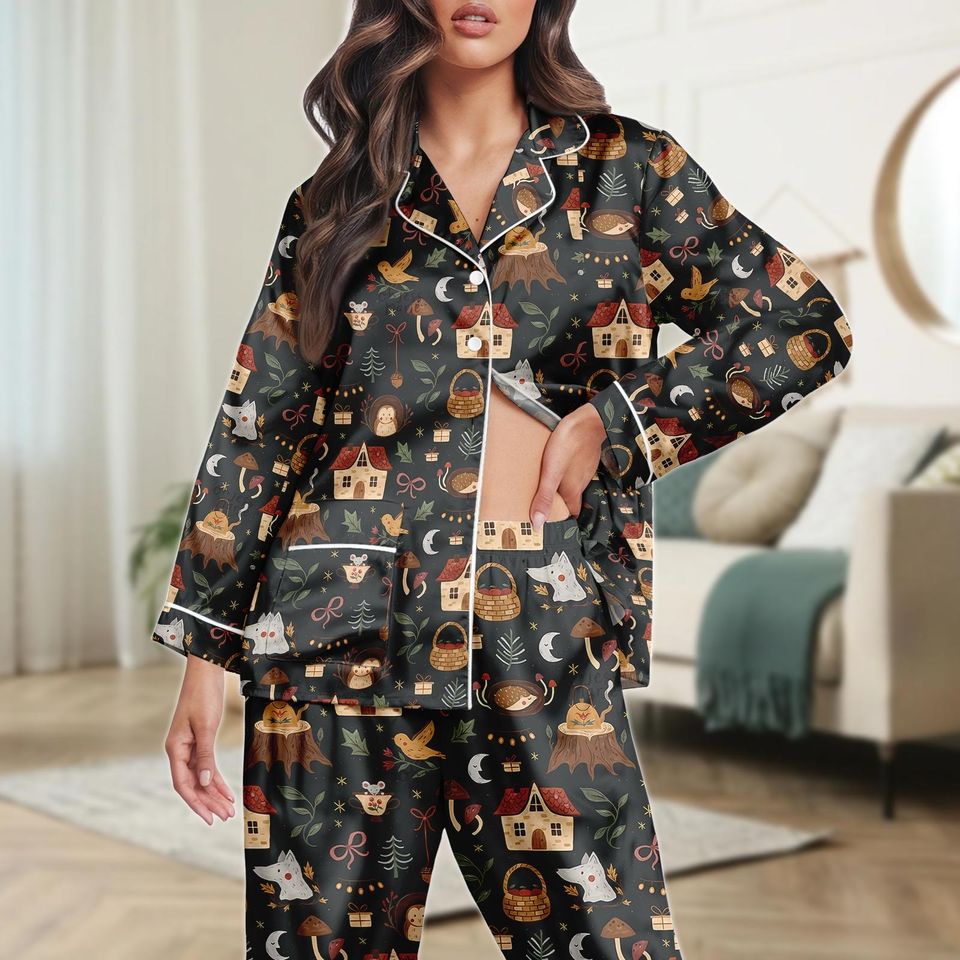 Cottagecore Satin Pajama Set for Women