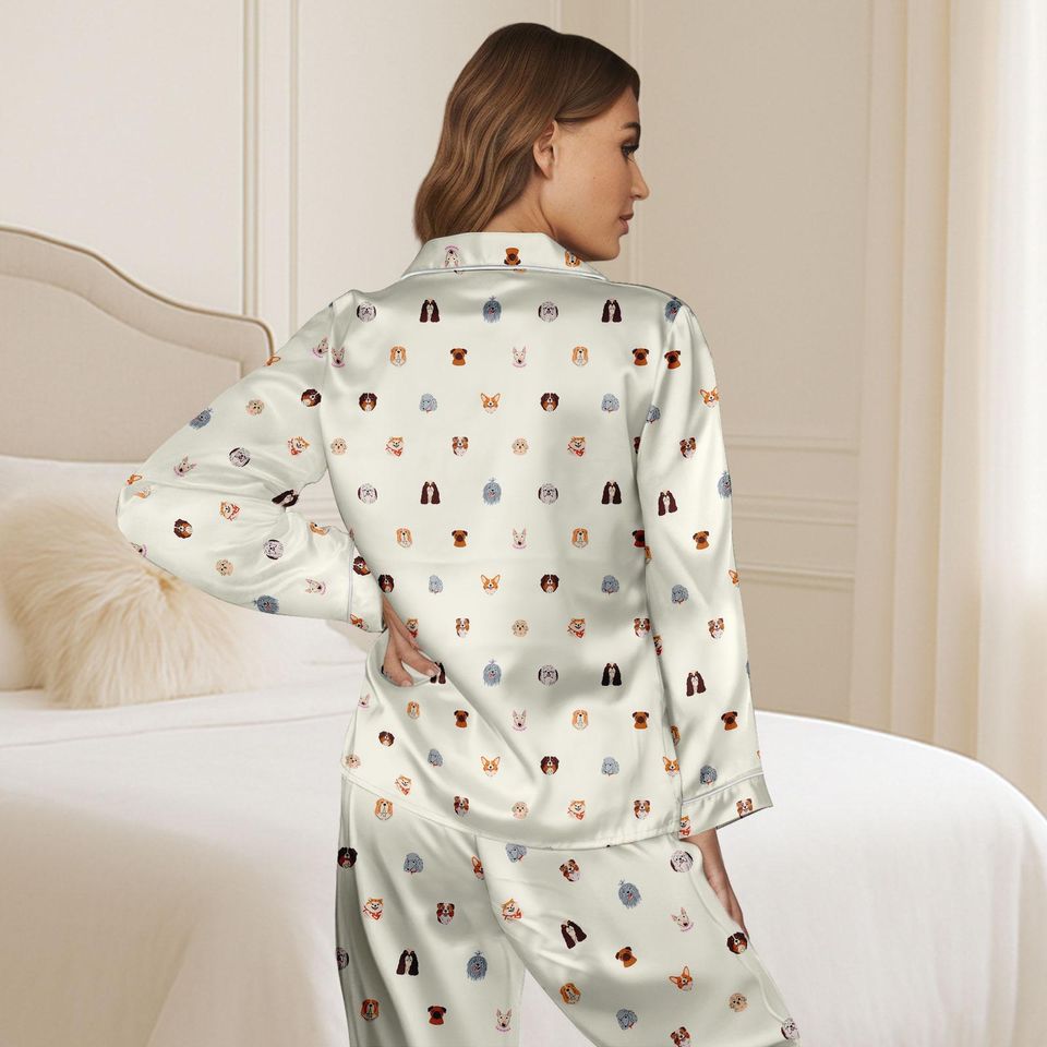 Dog Breed Satin Pajama Set for Women