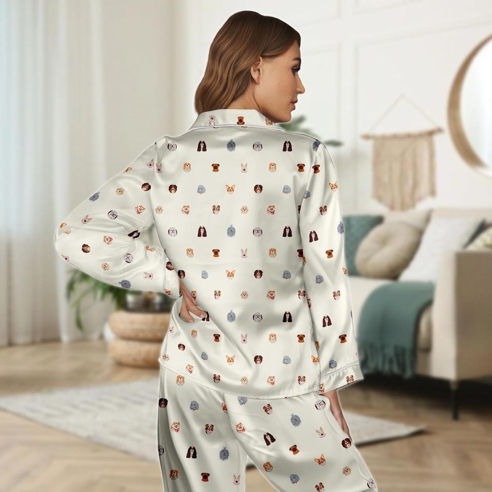 Dog Breed Satin Pajama Set for Women