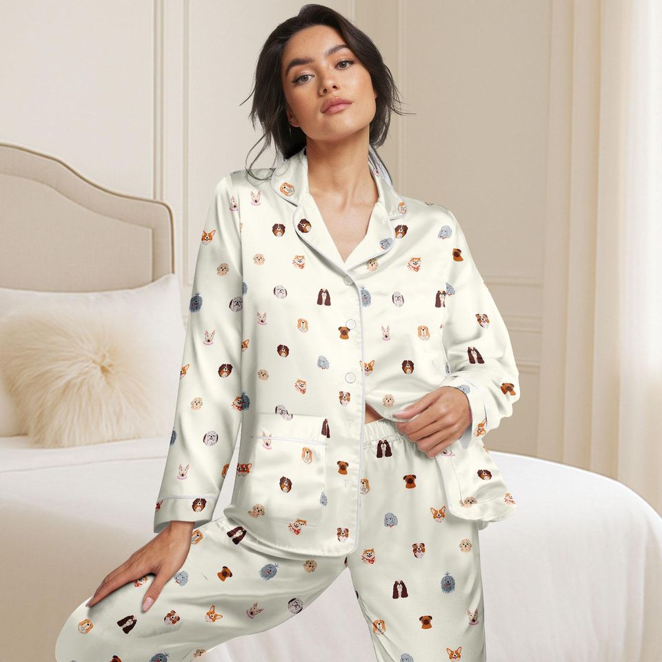 Dog Breed Satin Pajama Set for Women