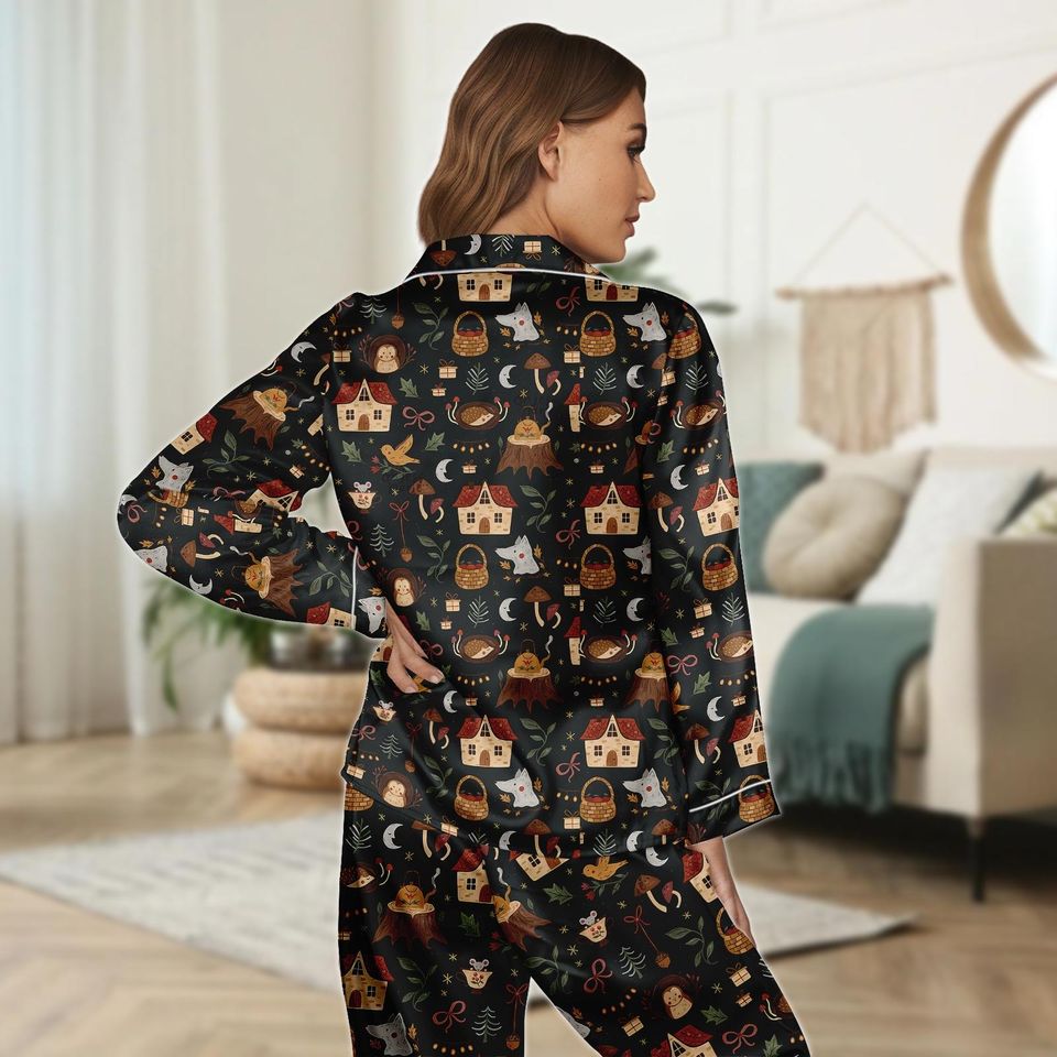 Cottagecore Satin Pajama Set for Women