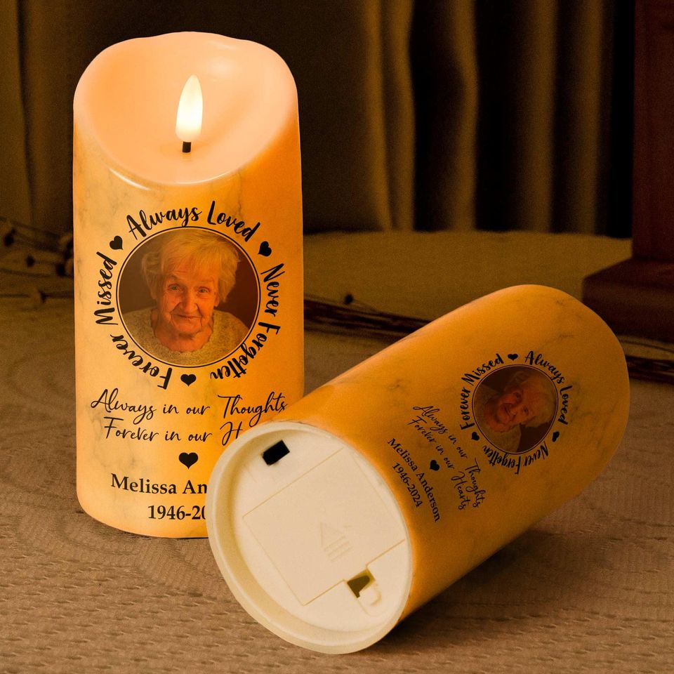 Always Loved, Never Forgotten, Forever Missed - Memorial Personalized Photo LED Candle, Custom Picture Led Candle, Remembrance Gifts