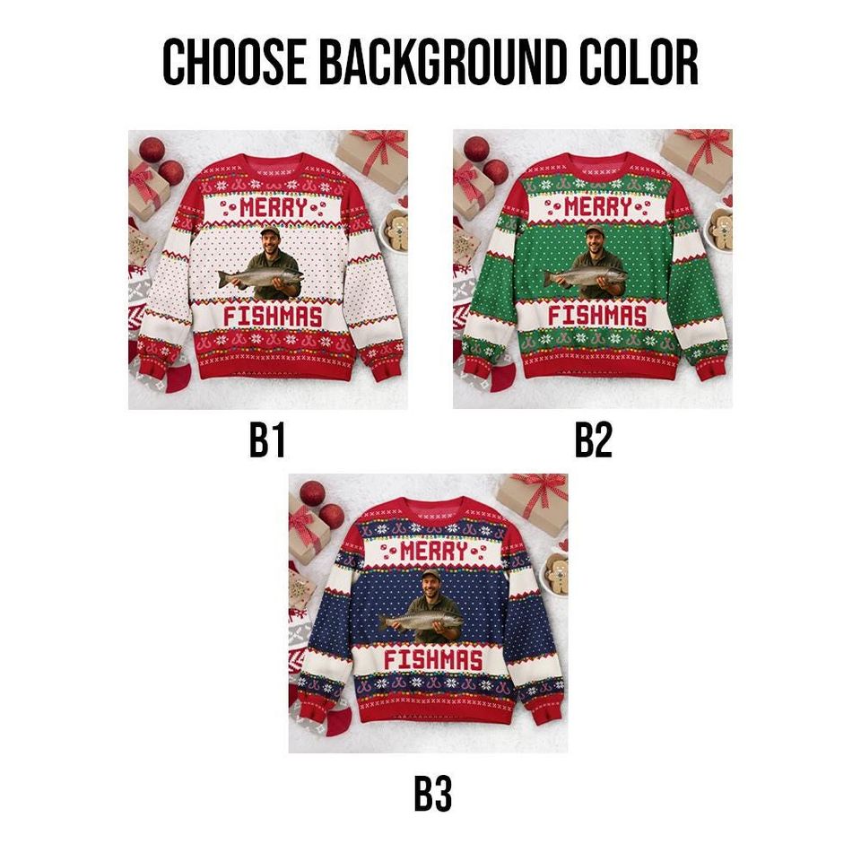 Personalized 'Merry Fishmas' Ugly Christmas Sweater: Fishing Gift