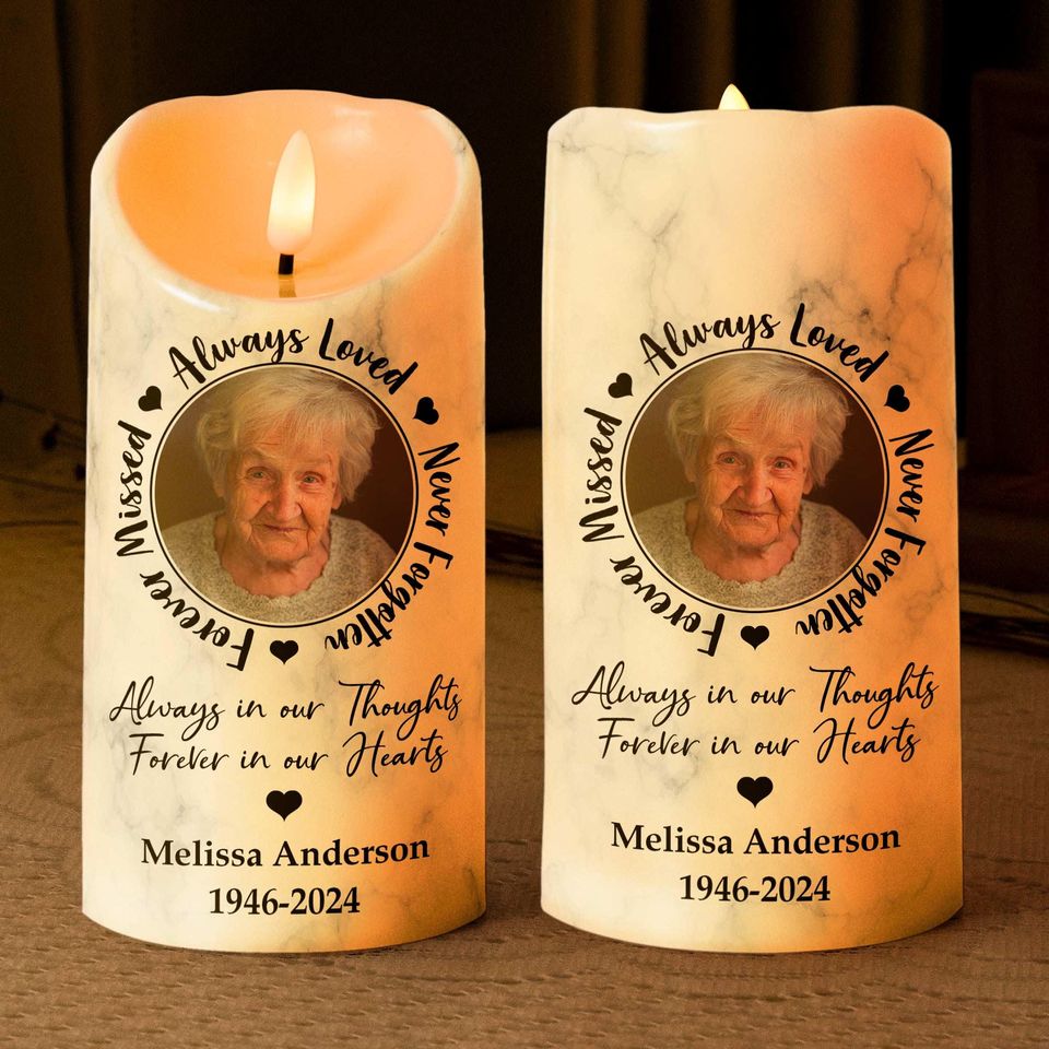Always Loved, Never Forgotten, Forever Missed - Memorial Personalized Photo LED Candle, Custom Picture Led Candle, Remembrance Gifts