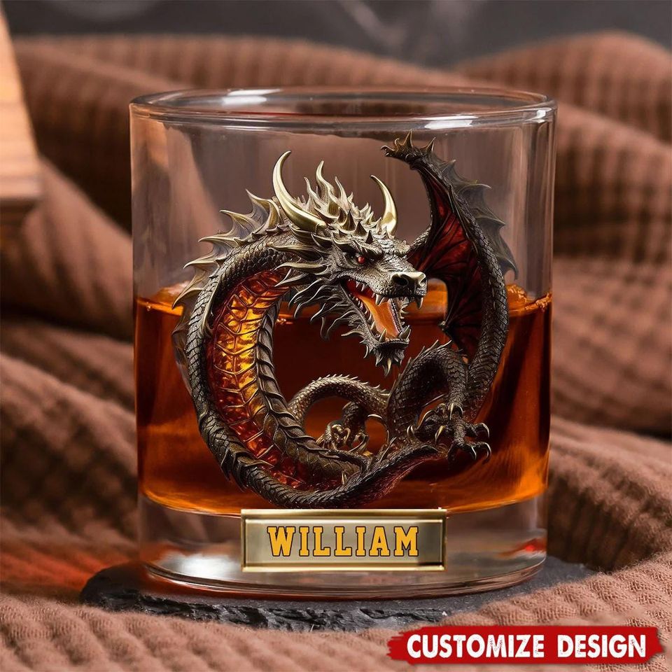 Dragon Whiskey Glass, Customize Whiskey Glass Mug, Personalized Gift for Fantasy Lover Gift
