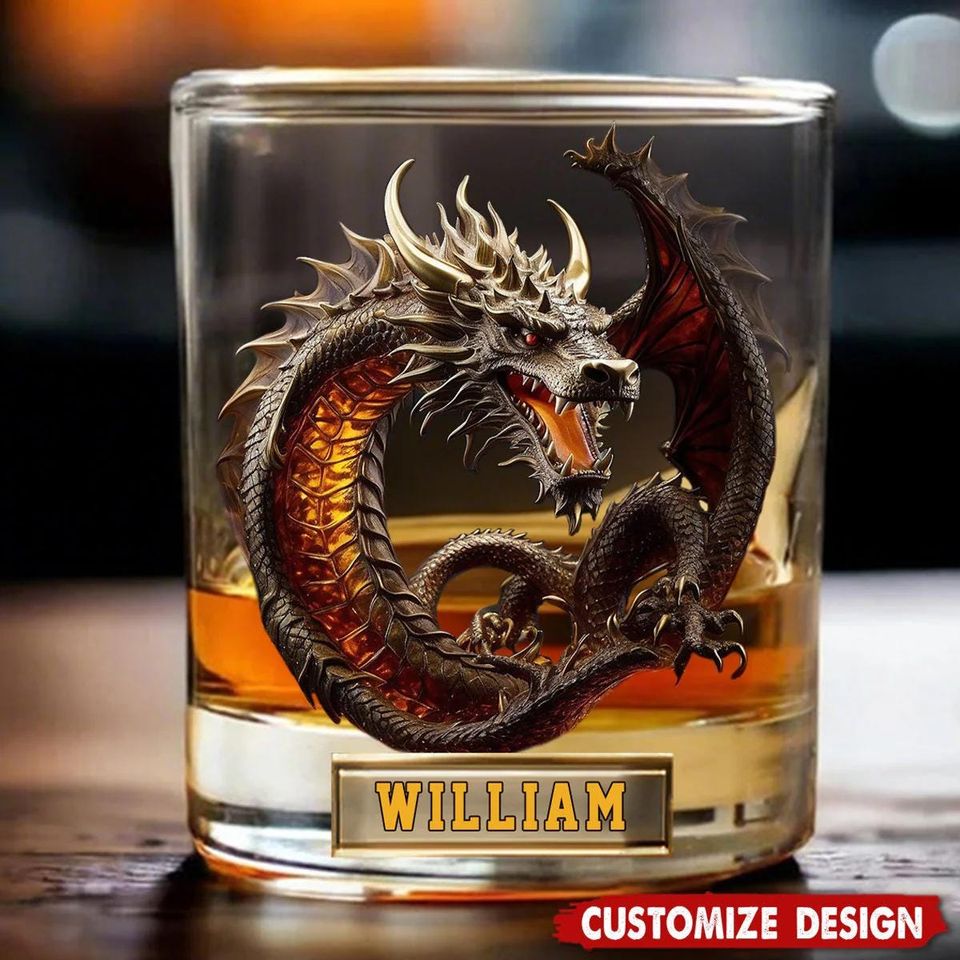 Dragon Whiskey Glass, Customize Whiskey Glass Mug, Personalized Gift for Fantasy Lover Gift