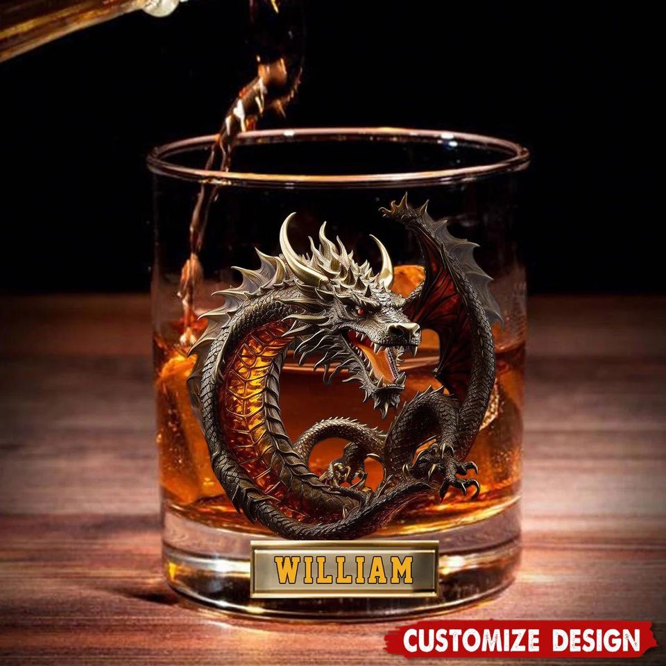 Dragon Whiskey Glass, Customize Whiskey Glass Mug, Personalized Gift for Fantasy Lover Gift