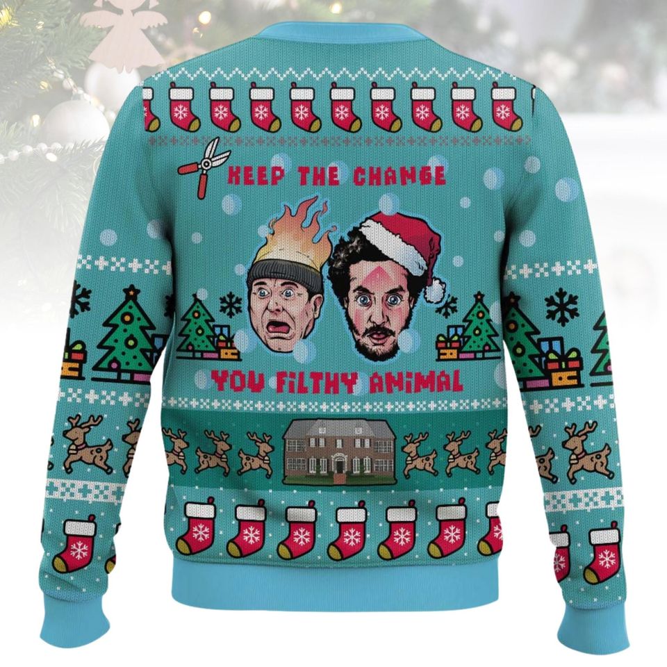 Alone Ugly Christmas Sweater Keep The Change Sweater Xmas Holiday Gift