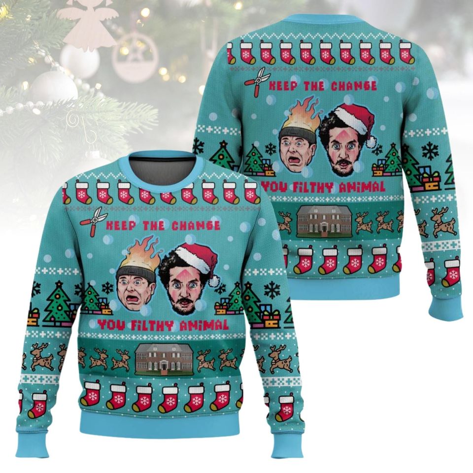Alone Ugly Christmas Sweater Keep The Change Sweater Xmas Holiday Gift