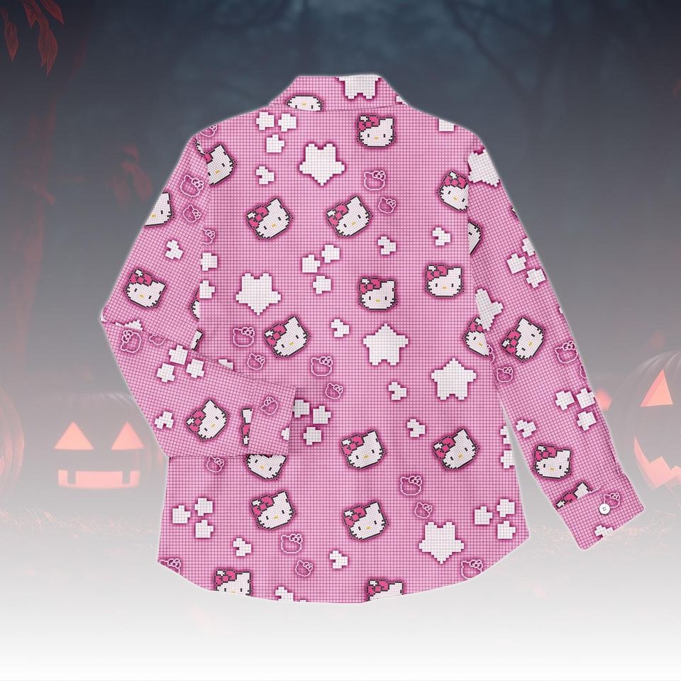 Hello Kitty Blouse Shirt, Cute Kawaii Kitty Top Women, Pink Cartoon Blouse, Casual Kitty Outfit, Aesthetic Kitty Shirt, Kitty Cat Shirt