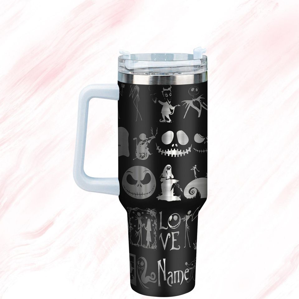 Custom Jack And Sally Engraved Tumbler