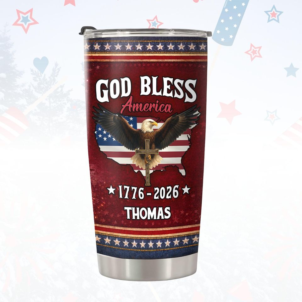 Patriotic 20oz Tumbler, God Bless America Stainless Steel Tumbler, Eagle Tumbler For Her, USA Gift