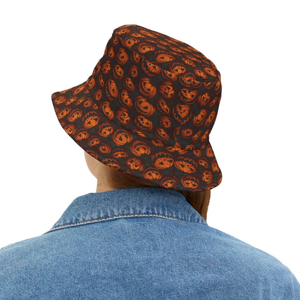 Black Orange Pumpkins Bucket Hat Gift Pumpkin Halloween Bucket Hat