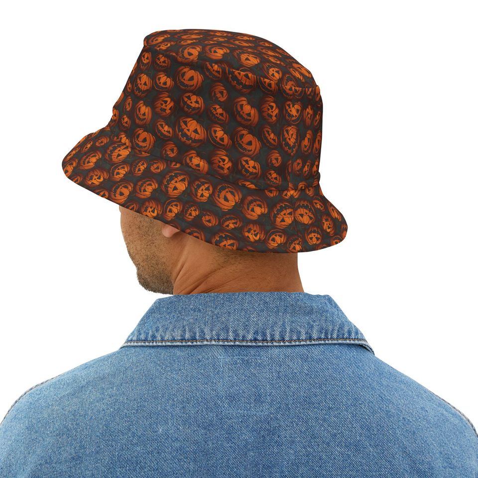 Black Orange Pumpkins Bucket Hat Gift Pumpkin Halloween Bucket Hat