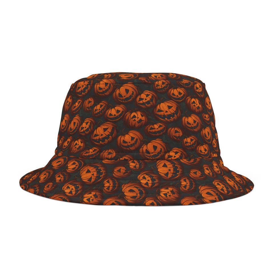 Black Orange Pumpkins Bucket Hat Gift Pumpkin Halloween Bucket Hat