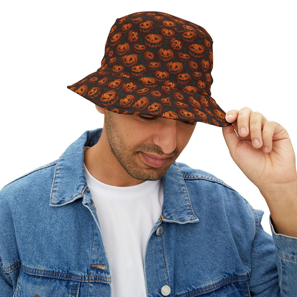 Black Orange Pumpkins Bucket Hat Gift Pumpkin Halloween Bucket Hat