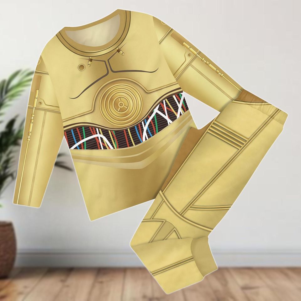C3PO Family Matching Pajamas Set, Droid Robot Costume Set, Star Themed Cosplay Outfit, Star Wars Matching Family Gift