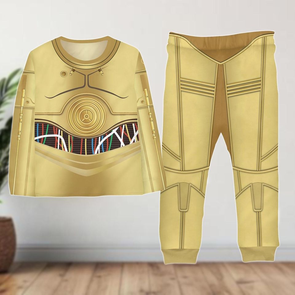 C3PO Family Matching Pajamas Set, Droid Robot Costume Set, Star Themed Cosplay Outfit, Star Wars Matching Family Gift