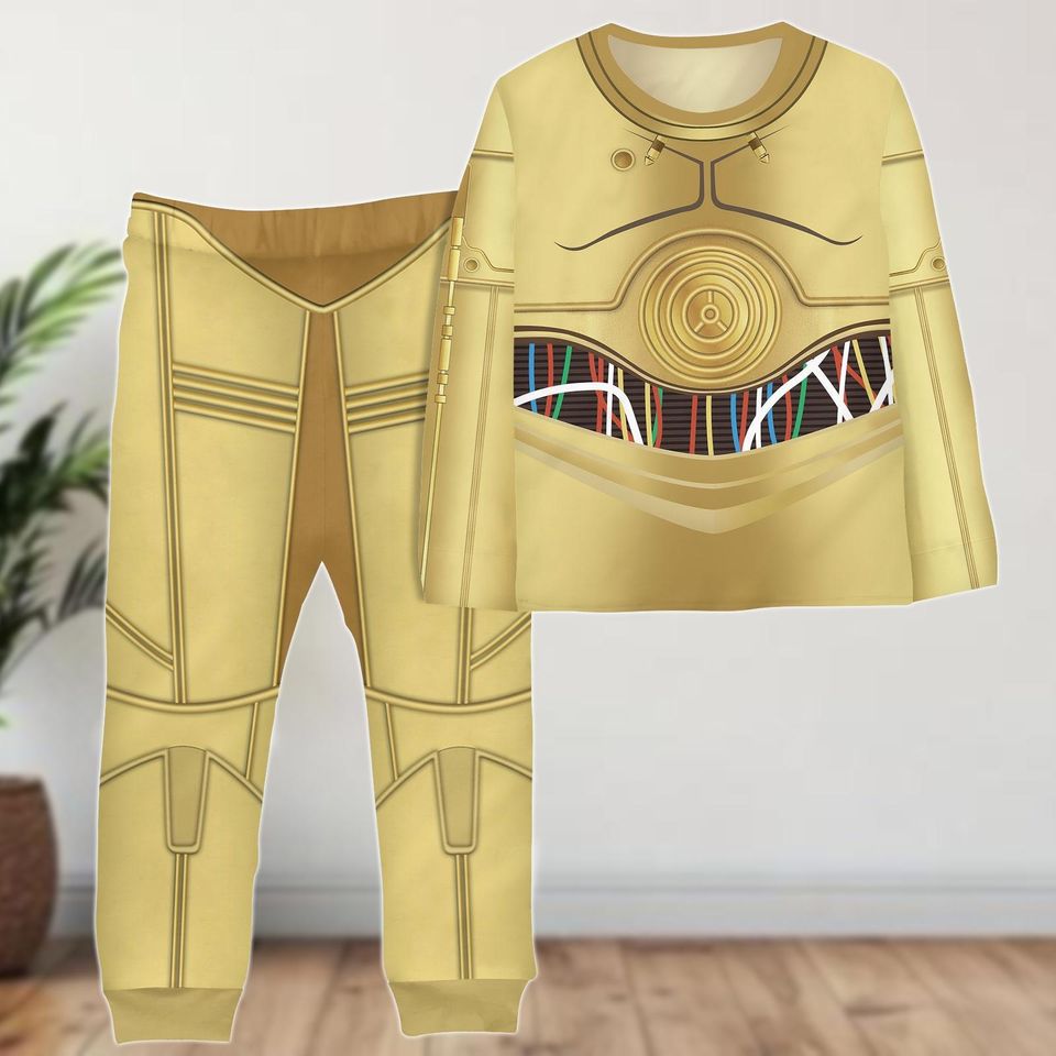 C3PO Family Matching Pajamas Set, Droid Robot Costume Set, Star Themed Cosplay Outfit, Star Wars Matching Family Gift