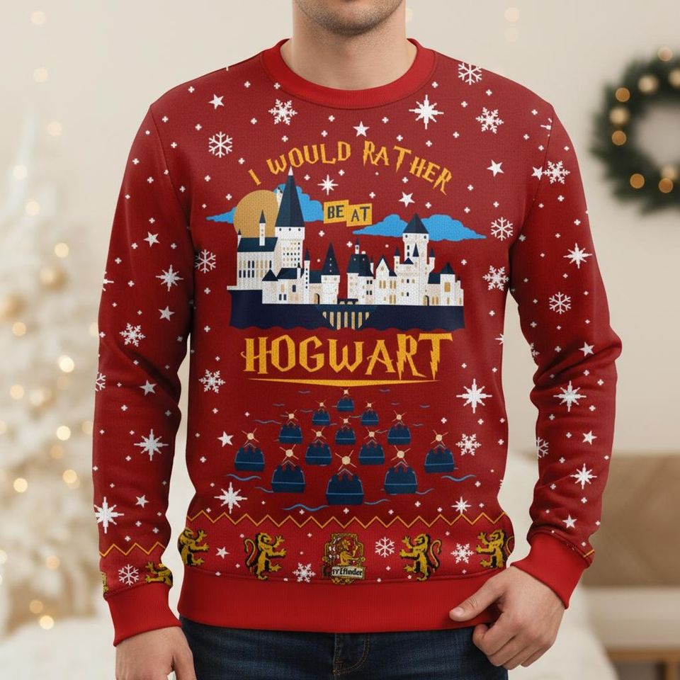 Wizard House Ugly Christmas Sweater, Magical Lion Xmas Sweater, Fantasy School Ugly Sweater, Red Festive Sweater, Christmas Gift