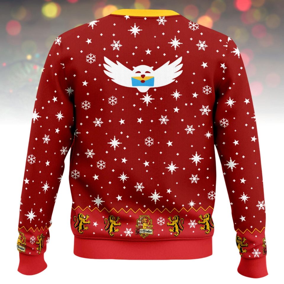 Wizard House Ugly Christmas Sweater, Magical Lion Xmas Sweater, Fantasy School Ugly Sweater, Red Festive Sweater, Christmas Gift