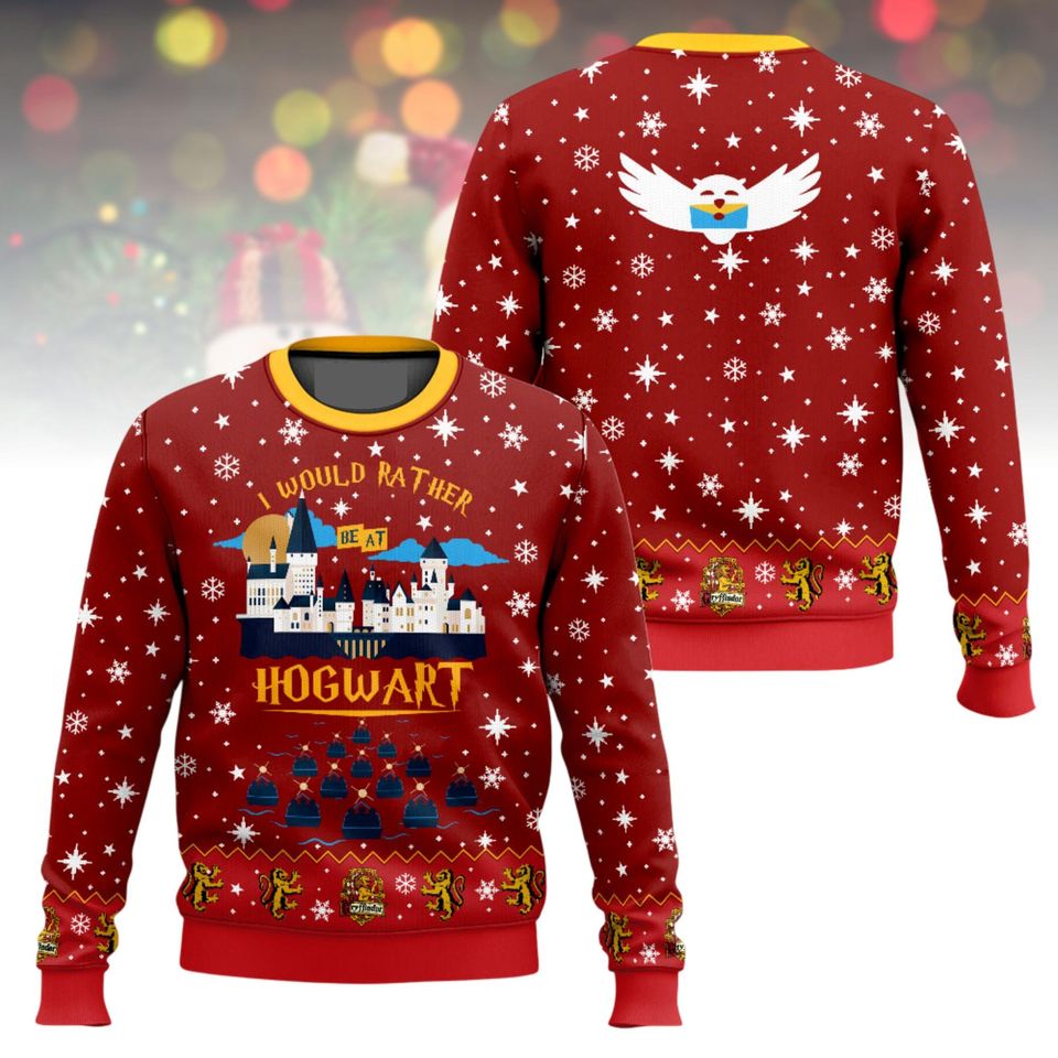 Wizard House Ugly Christmas Sweater, Magical Lion Xmas Sweater, Fantasy School Ugly Sweater, Red Festive Sweater, Christmas Gift