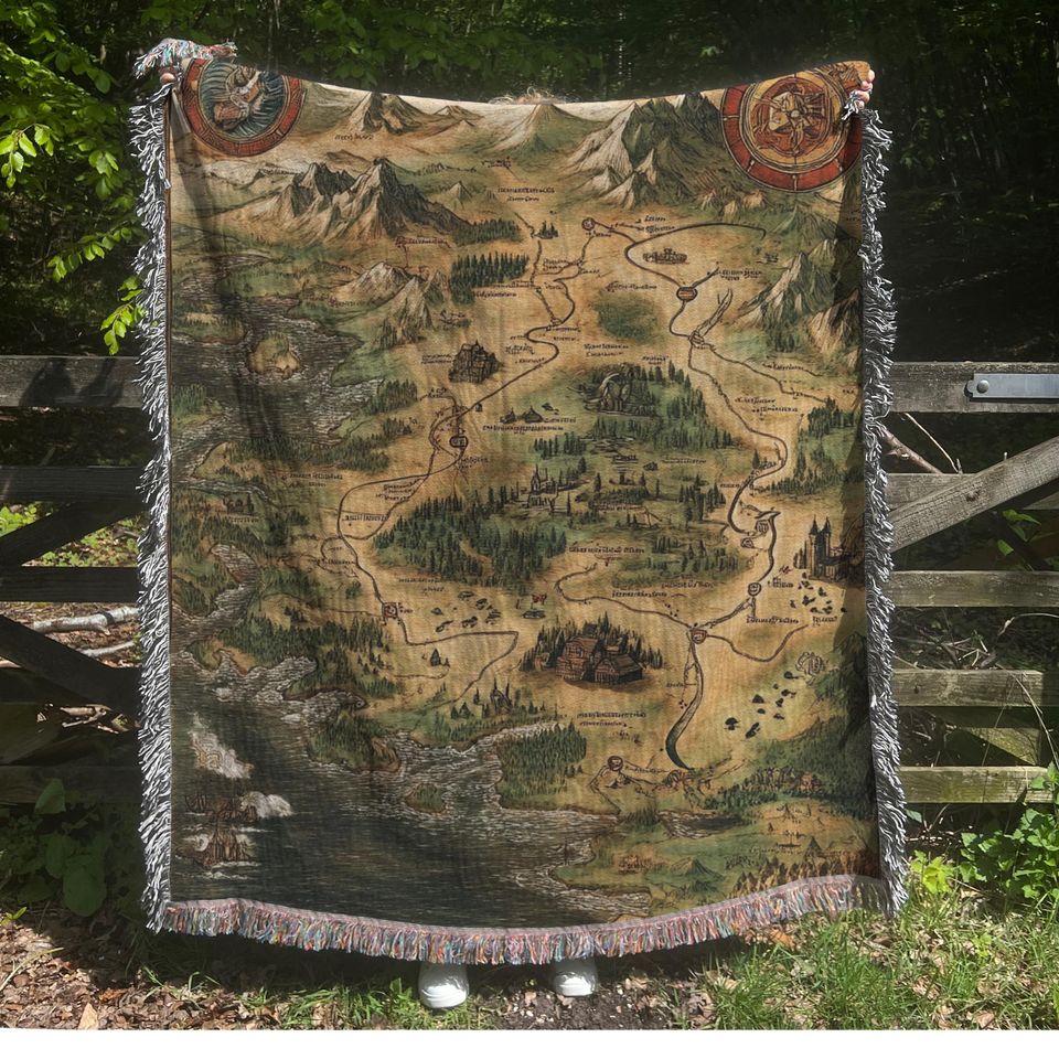 Vintage Fantasy Map Woven Throw Blanket - Adventure Decor