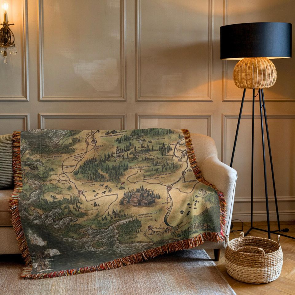 Vintage Fantasy Map Woven Throw Blanket - Adventure Decor