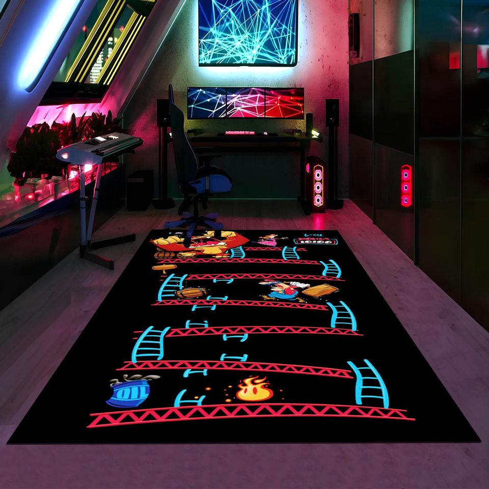 Arcade Game Rug: Colorful Gamer Room Decor