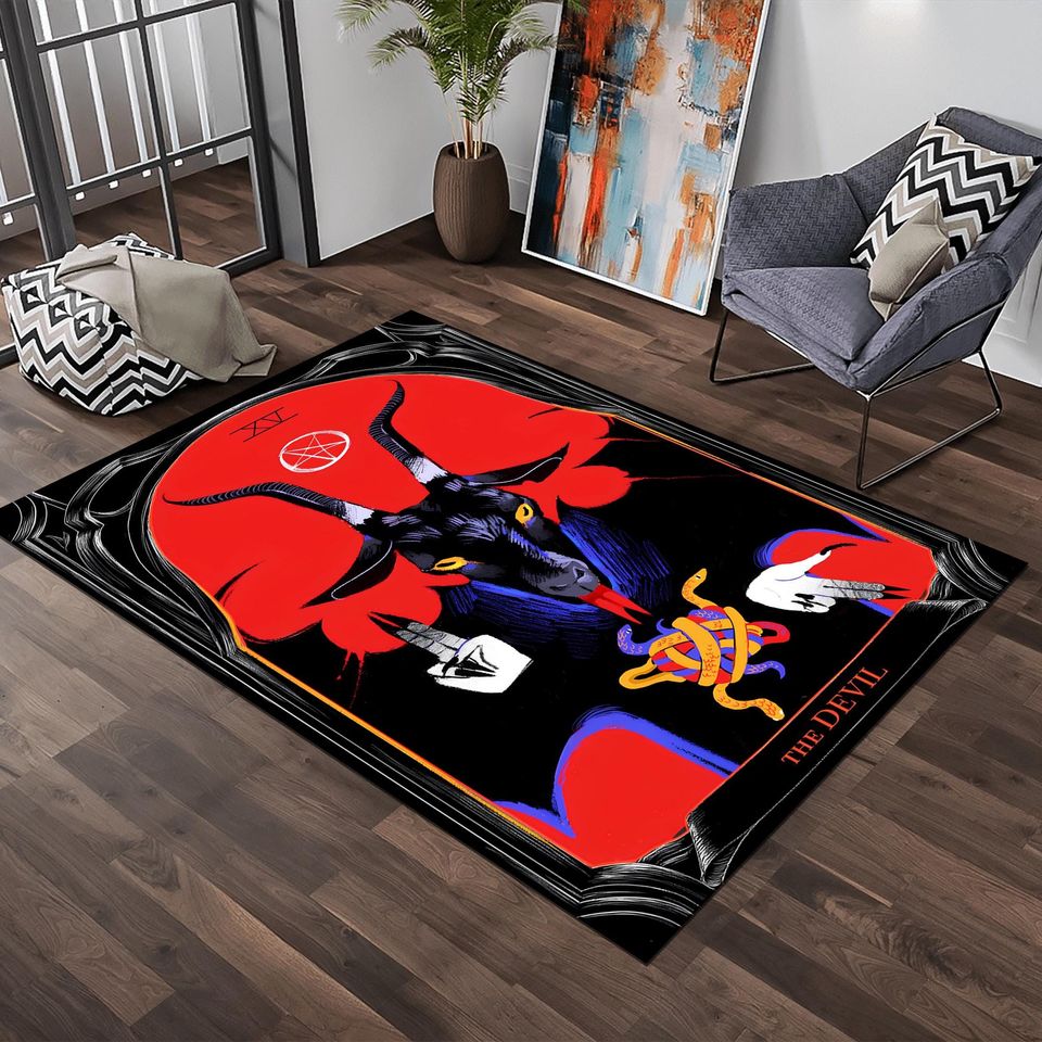 Devil Tarot Card Rug: Gothic Horror Decor