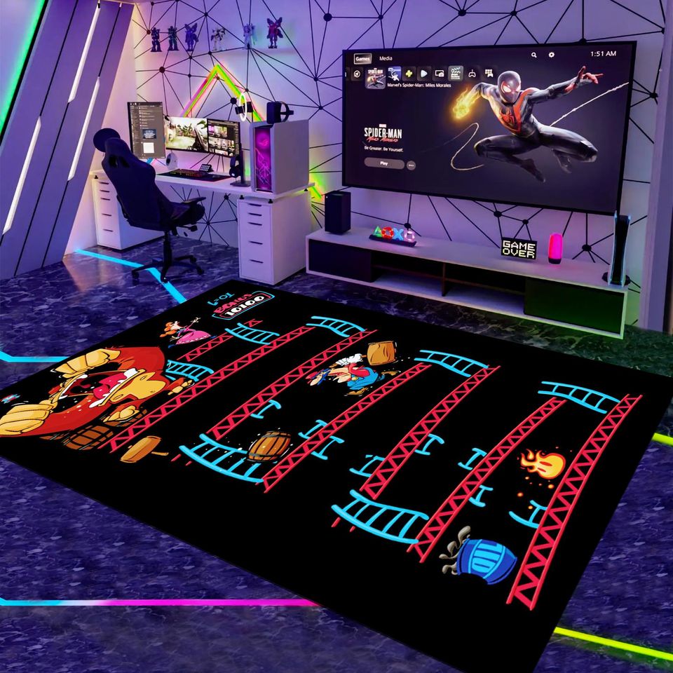 Arcade Game Rug: Colorful Gamer Room Decor