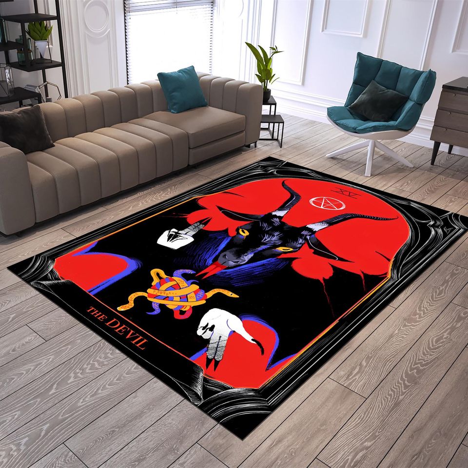 Devil Tarot Card Rug: Gothic Horror Decor