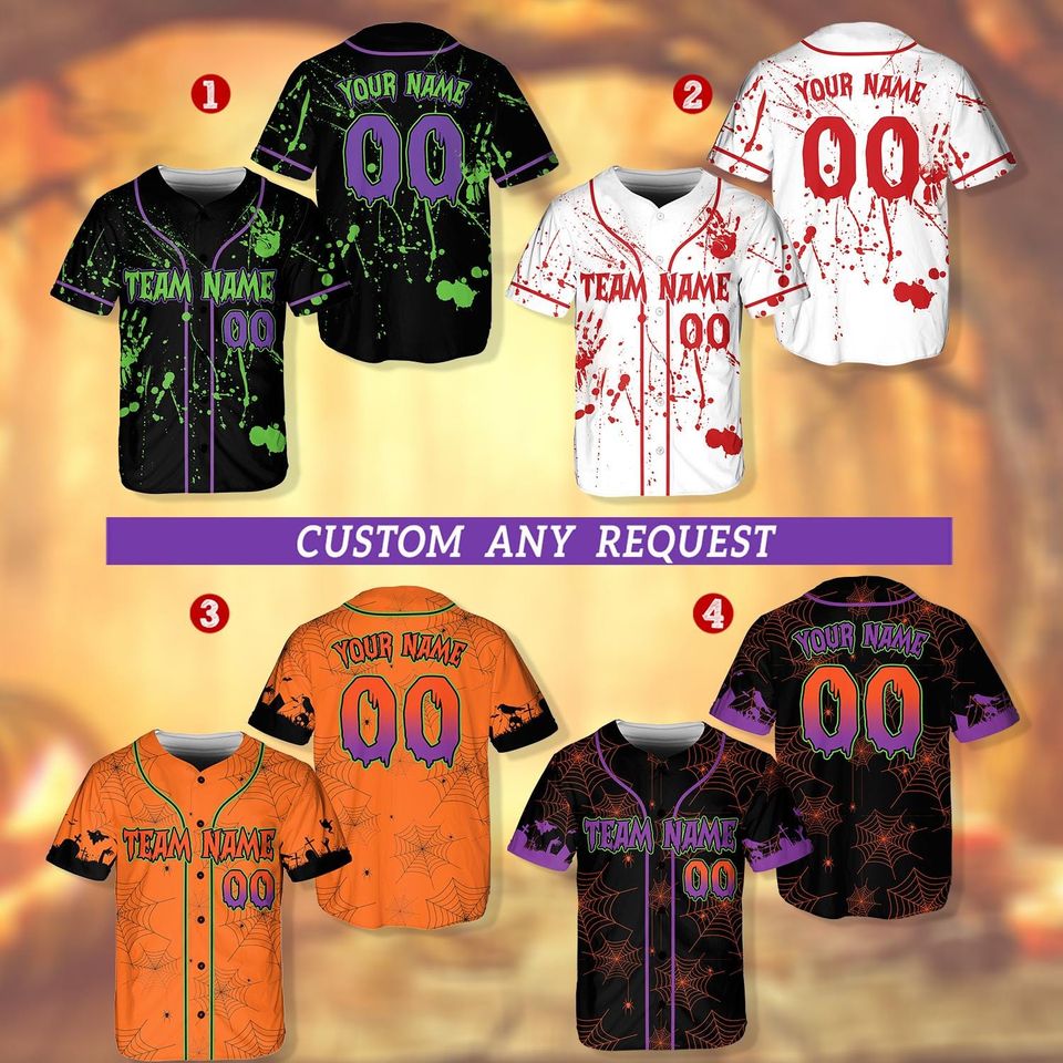 Halloween Baseball Jersey with Pumpkin & Spiderweb - Custom Name Team Uniform