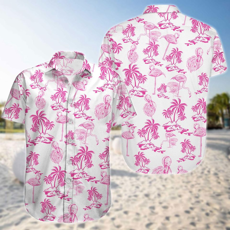 Flamingo Button Up Hawaiian Shirt and Shorts Set