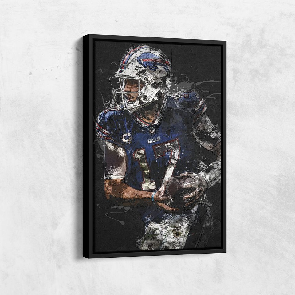 Josh Allen Painting Buffalo Bills football Hand Made Poster Print Wall Art Man Cave Gift Home Kids Decor