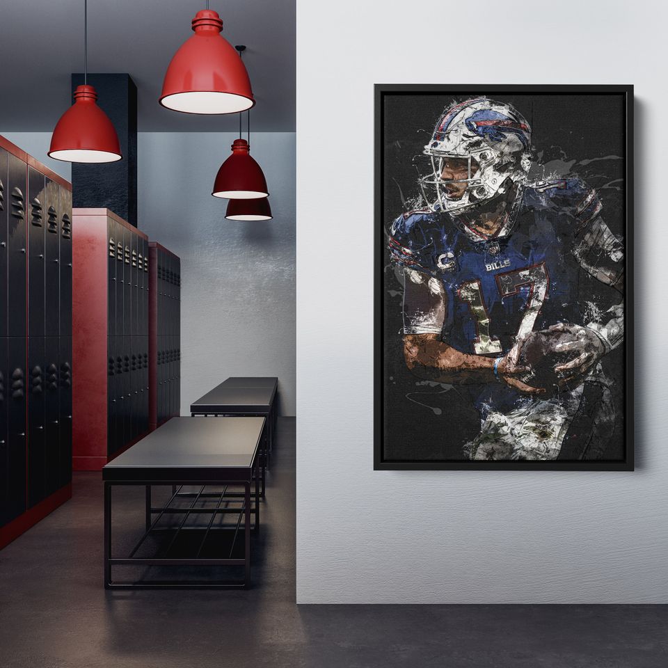 Josh Allen Painting Buffalo Bills football Hand Made Poster Print Wall Art Man Cave Gift Home Kids Decor