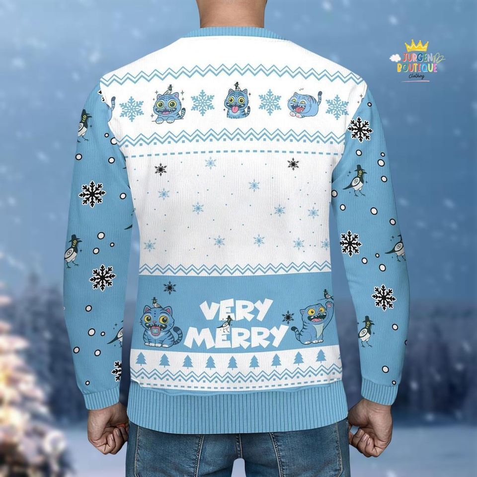 Cute Blue Derpy Tiger Costume Ugly Sweater, Demon Hunter Tiger Cosplay Outfit